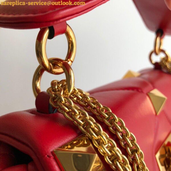 Replica Valentino Roman Stud Medium Chain Bag In Red Nappa Leather 6