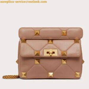 Replica Valentino Roman Stud Medium Chain Bag In Rose Cannelle Nappa Leather 2