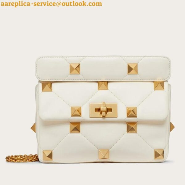 Replica Valentino Roman Stud Medium Chain Bag In White Nappa Leather 3