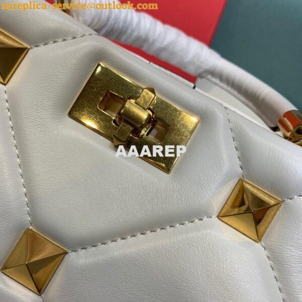 Replica Valentino 2021 Roman Stud The Handle Bag In Nappa 0097L White 4