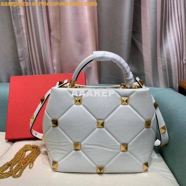 Replica Valentino 2021 Roman Stud The Handle Bag In Nappa 0097L White 5