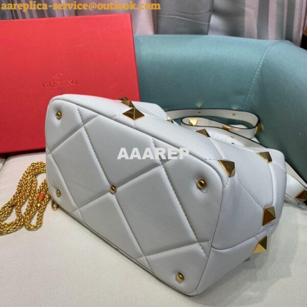 Replica Valentino 2021 Roman Stud The Handle Bag In Nappa 0097L White 6
