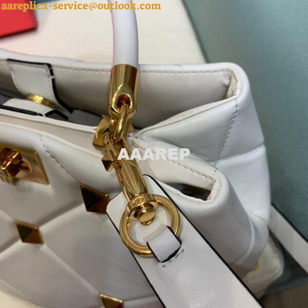 Replica Valentino 2021 Roman Stud The Handle Bag In Nappa 0097L White 7