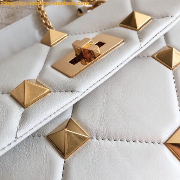 Replica Valentino Roman Stud Medium Chain Bag In White Nappa Leather 7