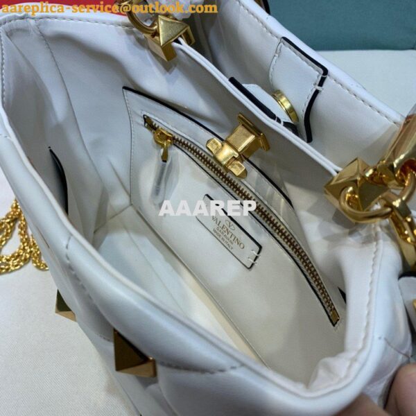 Replica Valentino 2021 Roman Stud The Handle Bag In Nappa 0097L White 8