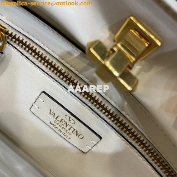 Replica Valentino 2021 Roman Stud The Handle Bag In Nappa 0097L White 9
