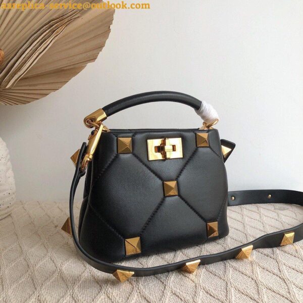 Replica Valentino Roman Stud Mini Handle Bag In Black Nappa Leather 7