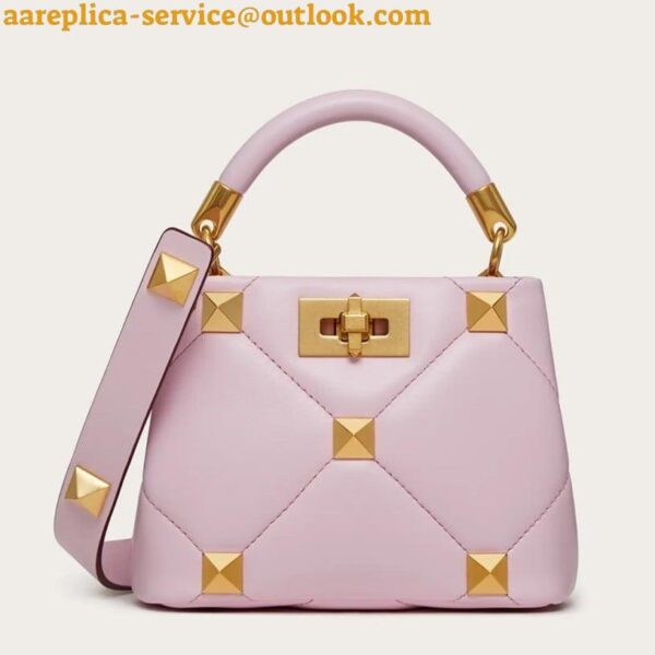 Replica Valentino Roman Stud Mini Handle Bag In Pink Nappa Leather 3