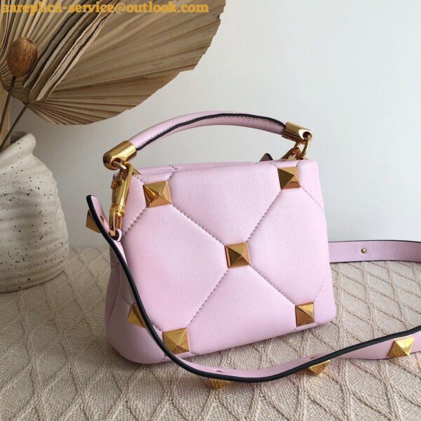 Replica Valentino Roman Stud Mini Handle Bag In Pink Nappa Leather 6