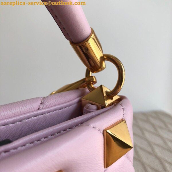 Replica Valentino Roman Stud Mini Handle Bag In Pink Nappa Leather 8