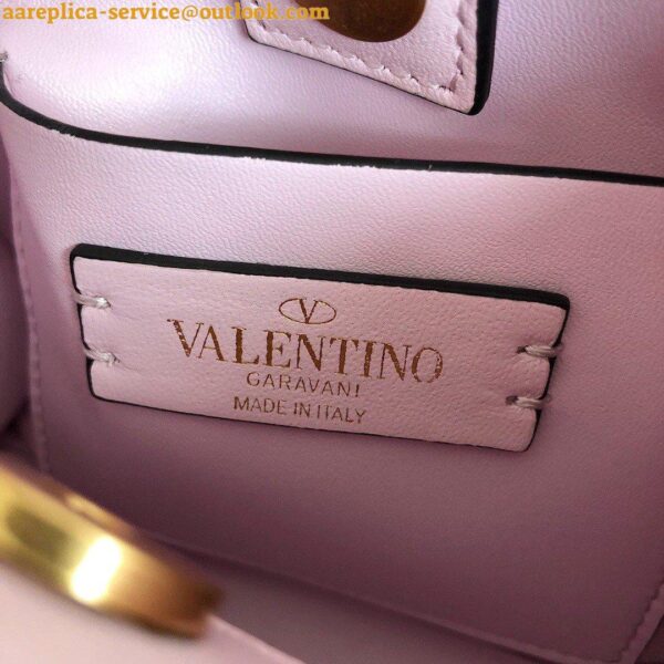 Replica Valentino Roman Stud Mini Handle Bag In Pink Nappa Leather 10