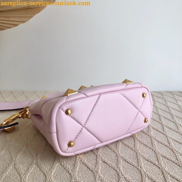 Replica Valentino Roman Stud Mini Handle Bag In Pink Nappa Leather 11