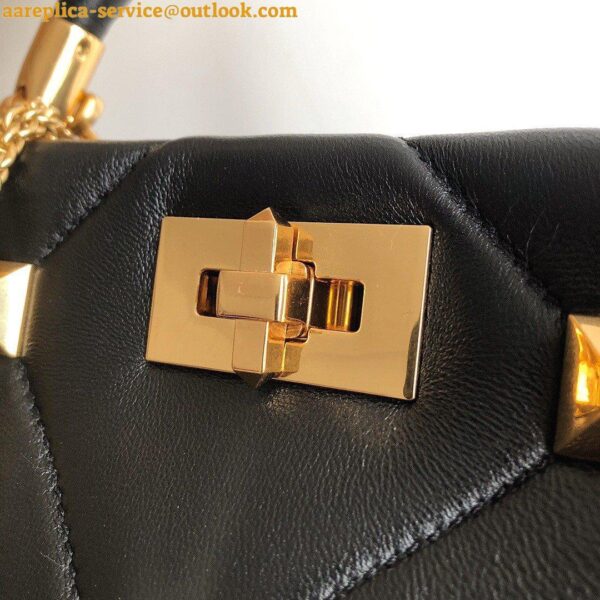 Replica Valentino Roman Stud Small Handle Bag In Black Nappa Leather 5