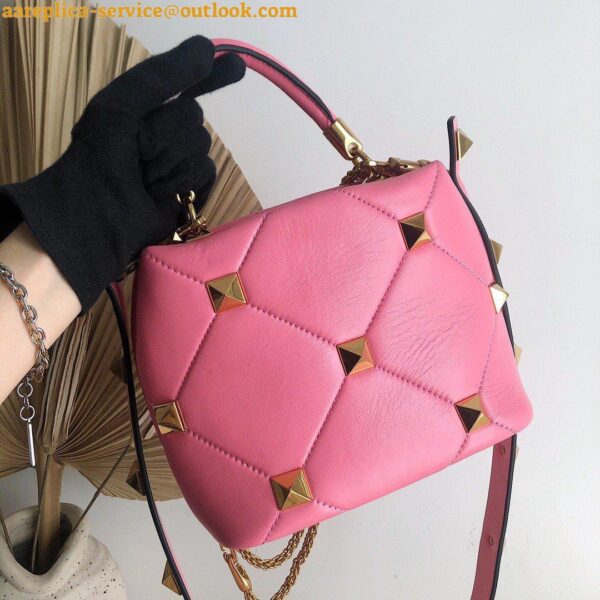 Replica Valentino Roman Stud Small Handle Bag In Pink Nappa Leather 6