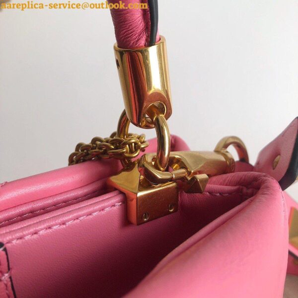 Replica Valentino Roman Stud Small Handle Bag In Pink Nappa Leather 10