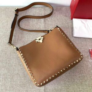 Replica Valentino 2B0C17 Rockstud Grainy Calfskin Hobo Bag 50031S Tan