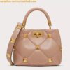 Replica Valentino Roman Stud Small Handle Bag In Pink Nappa Leather