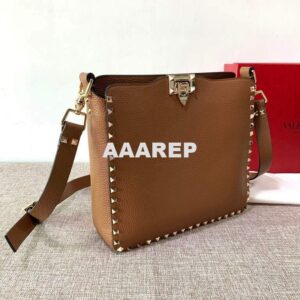 Replica Valentino 2B0C17 Rockstud Grainy Calfskin Hobo Bag 50031S Tan 2