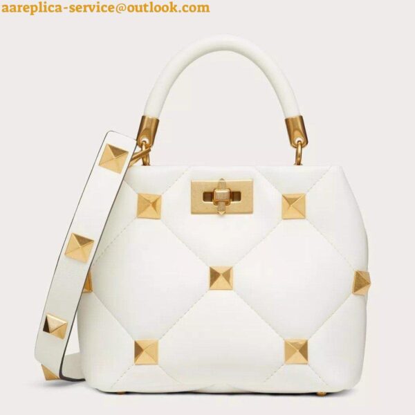 Replica Valentino Roman Stud Small Handle Bag In White Nappa Leather 3