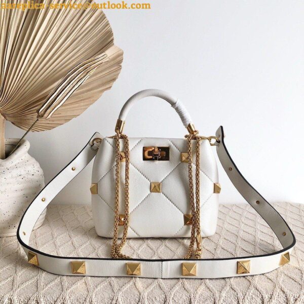 Replica Valentino Roman Stud Small Handle Bag In White Nappa Leather 5