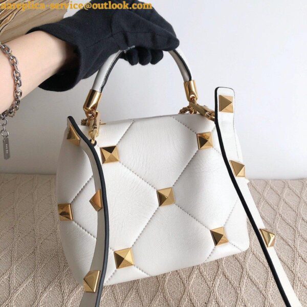 Replica Valentino Roman Stud Small Handle Bag In White Nappa Leather 7