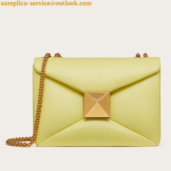 Replica Valentino Roman Stud Small Handle Bag In Yellow Nappa Leather 3