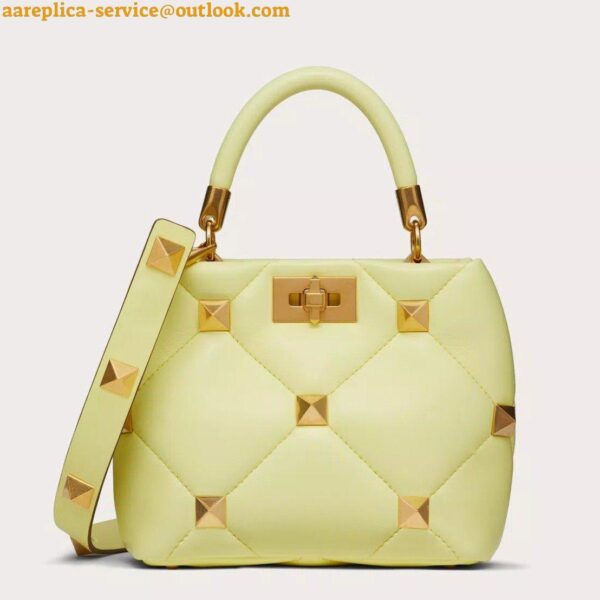 Replica Valentino Roman Stud Small Handle Bag In Yellow Nappa Leather 4