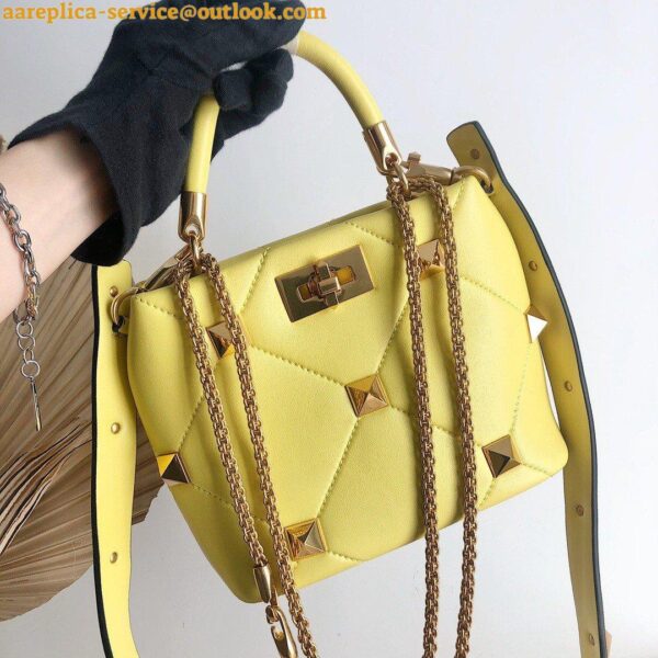 Replica Valentino Roman Stud Small Handle Bag In Yellow Nappa Leather 5