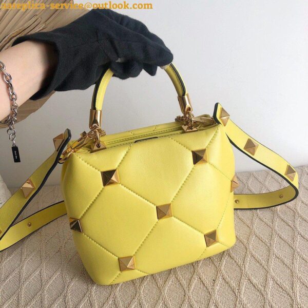 Replica Valentino Roman Stud Small Handle Bag In Yellow Nappa Leather 6