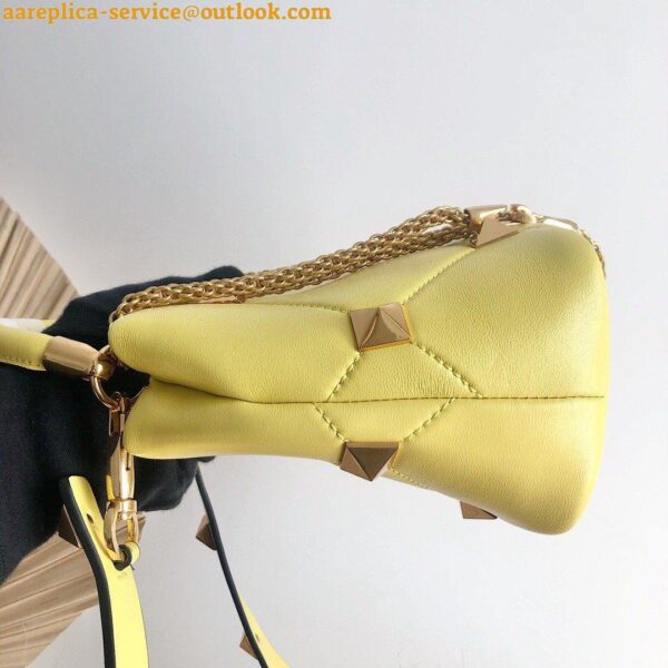 Replica Valentino Roman Stud Small Handle Bag In Yellow Nappa Leather 11