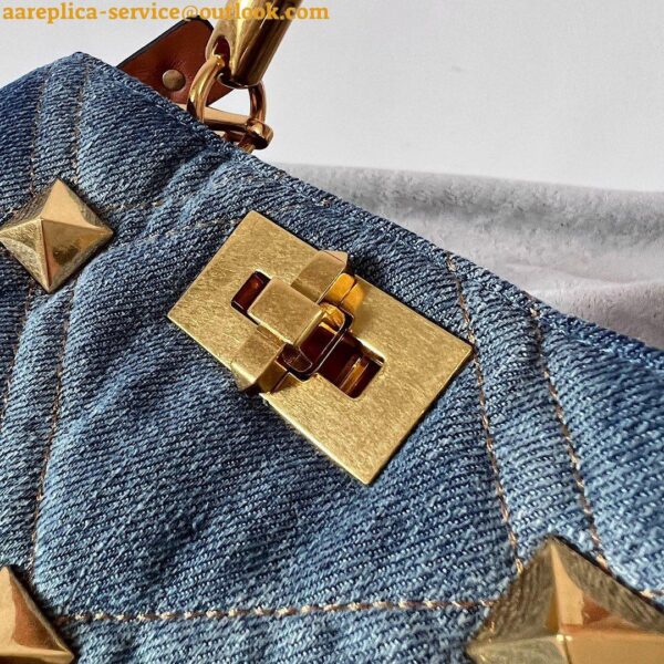 Replica Valentino Roman Stud Small Top Handle Bag In Denim 6