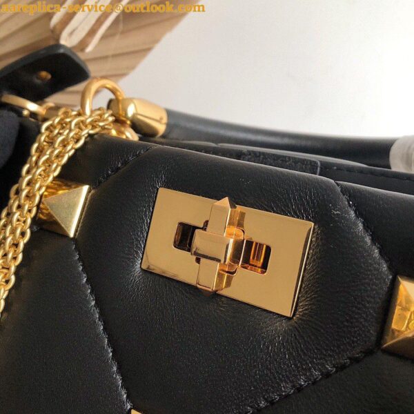 Replica Valentino Roman Stud Top Handle Bag In Black Nappa Leather 4