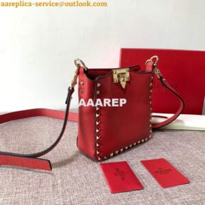 Replica Valentino 2B0C17V Mini Rockstud Grainy Calfskin Hobo Bag 50029 Red 2