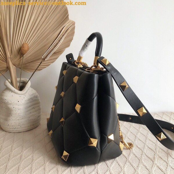 Replica Valentino Roman Stud Top Handle Bag In Black Nappa Leather 11