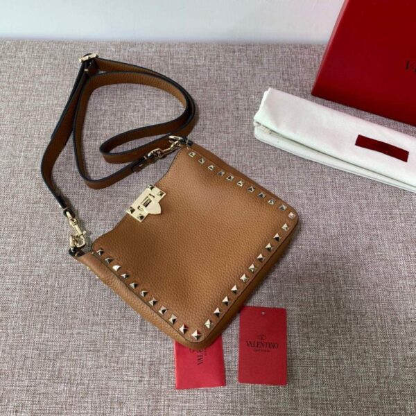 Replica Valentino 2B0C17V Mini Rockstud Grainy Calfskin Hobo Bag 50029 Tan