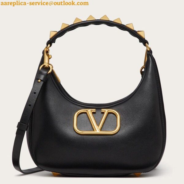 Replica Valentino Stud Sign Hobo Bag In Black Calfskin 2