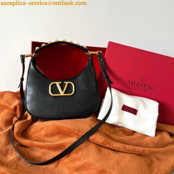 Replica Valentino Stud Sign Hobo Bag In Black Calfskin 7