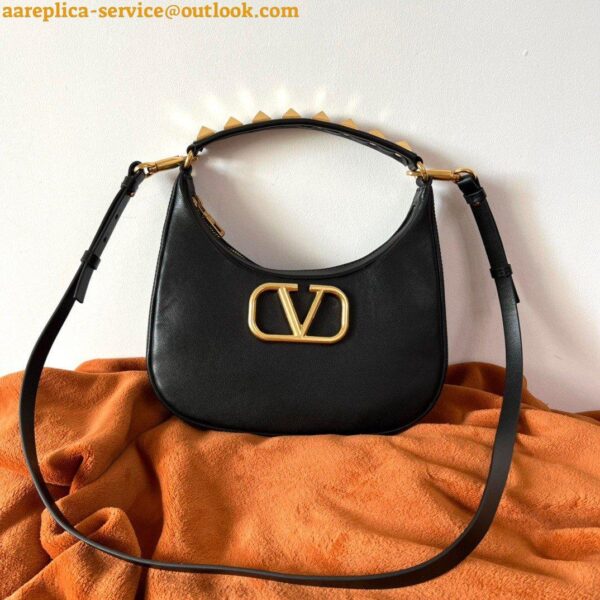 Replica Valentino Stud Sign Hobo Bag In Black Calfskin 8