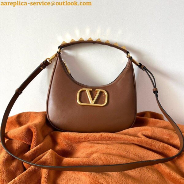 Replica Valentino Stud Sign Hobo Bag In Dark Brown Calfskin 4