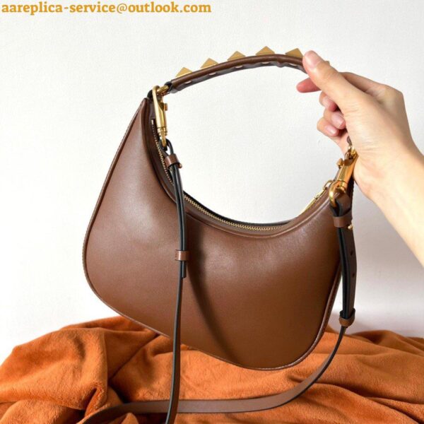 Replica Valentino Stud Sign Hobo Bag In Dark Brown Calfskin 8