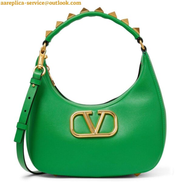 Replica Valentino Stud Sign Hobo Bag In Green Calfskin 4