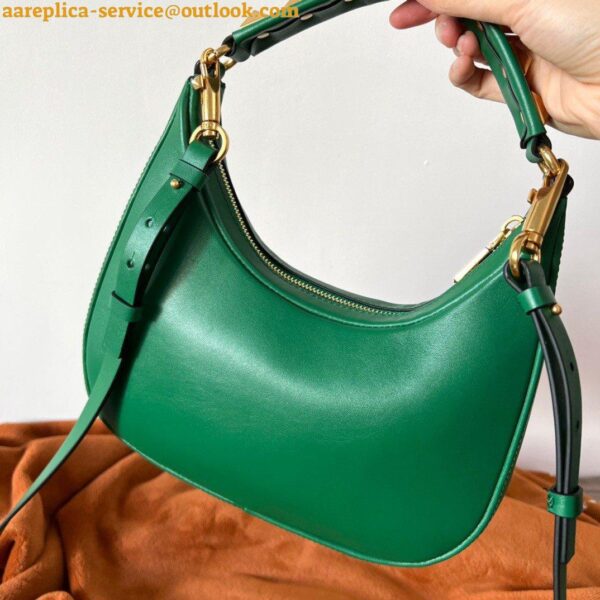 Replica Valentino Stud Sign Hobo Bag In Green Calfskin 9