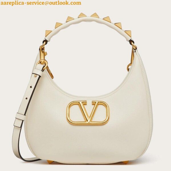 Replica Valentino Stud Sign Hobo Bag In White Calfskin 3