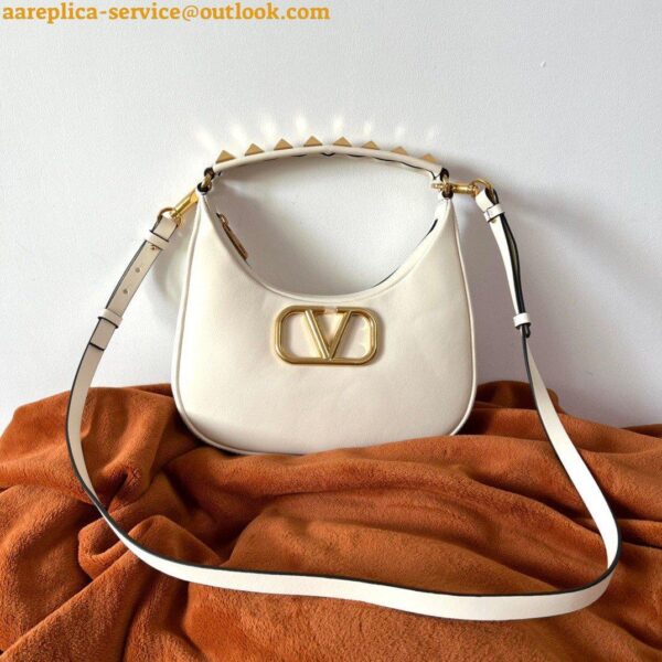 Replica Valentino Stud Sign Hobo Bag In White Calfskin 7