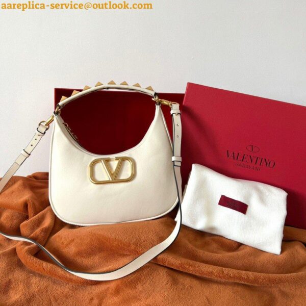 Replica Valentino Stud Sign Hobo Bag In White Calfskin 13