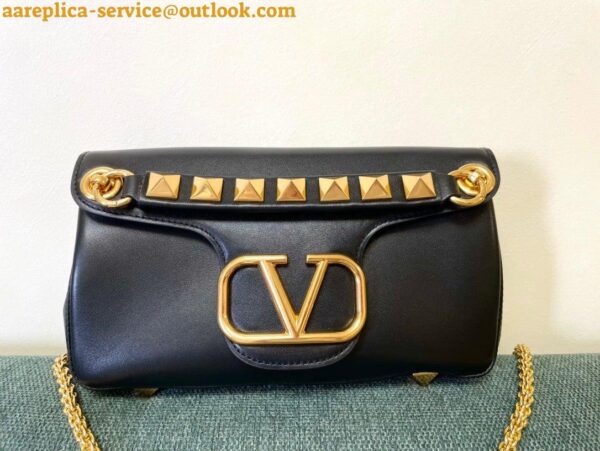 Replica Valentino Stud Sign Shoulder Bag In Black Nappa Leather 4