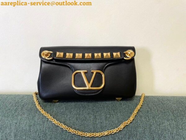 Replica Valentino Stud Sign Shoulder Bag In Black Nappa Leather 6