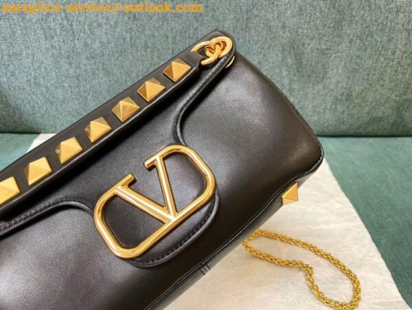 Replica Valentino Stud Sign Shoulder Bag In Black Nappa Leather 10