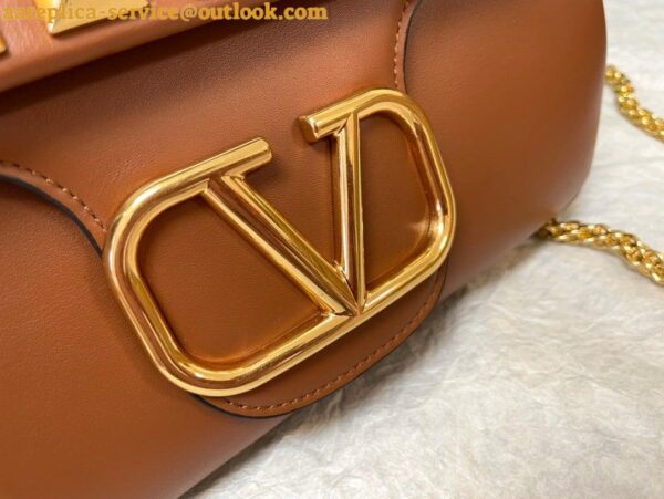 Replica Valentino Stud Sign Shoulder Bag In Brown Nappa Leather 7