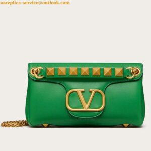 Replica Valentino Stud Sign Shoulder Bag In Green Nappa Leather 2